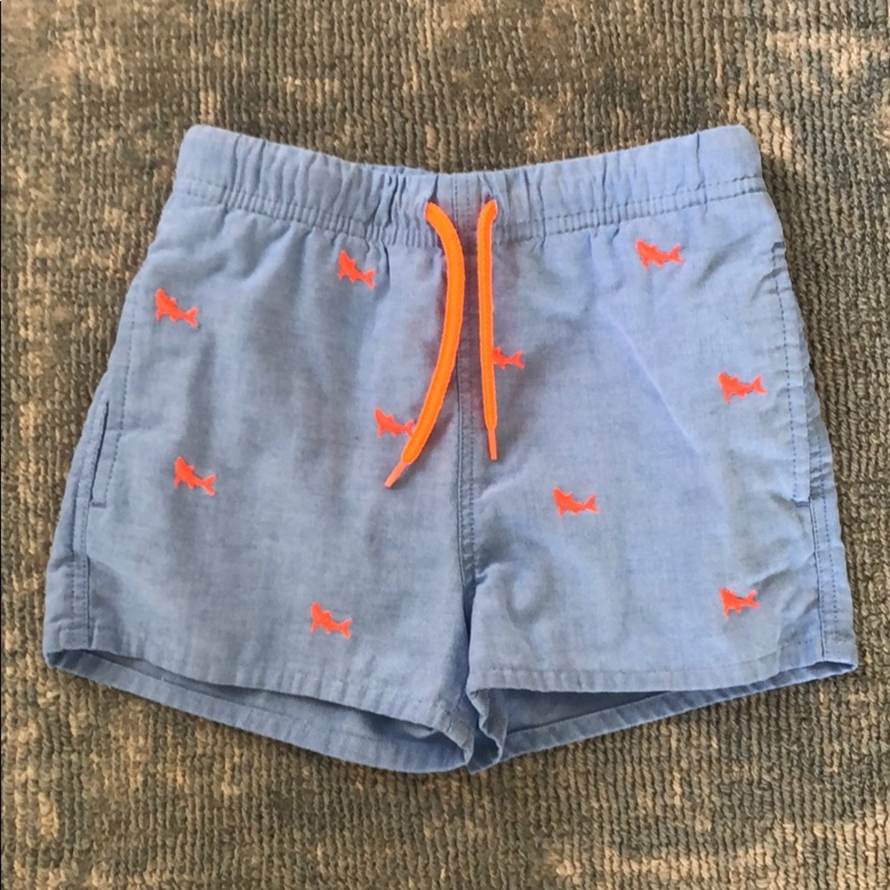 Jacadi Blue Swim Trunks with Orange Fish Embroidery